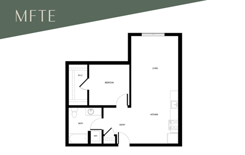 Floor plan for 1 bed, 1 bath, 723 sqft